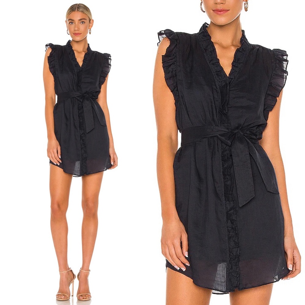 FRAME Lauren Ruffle Shirt Dress Noir/Black